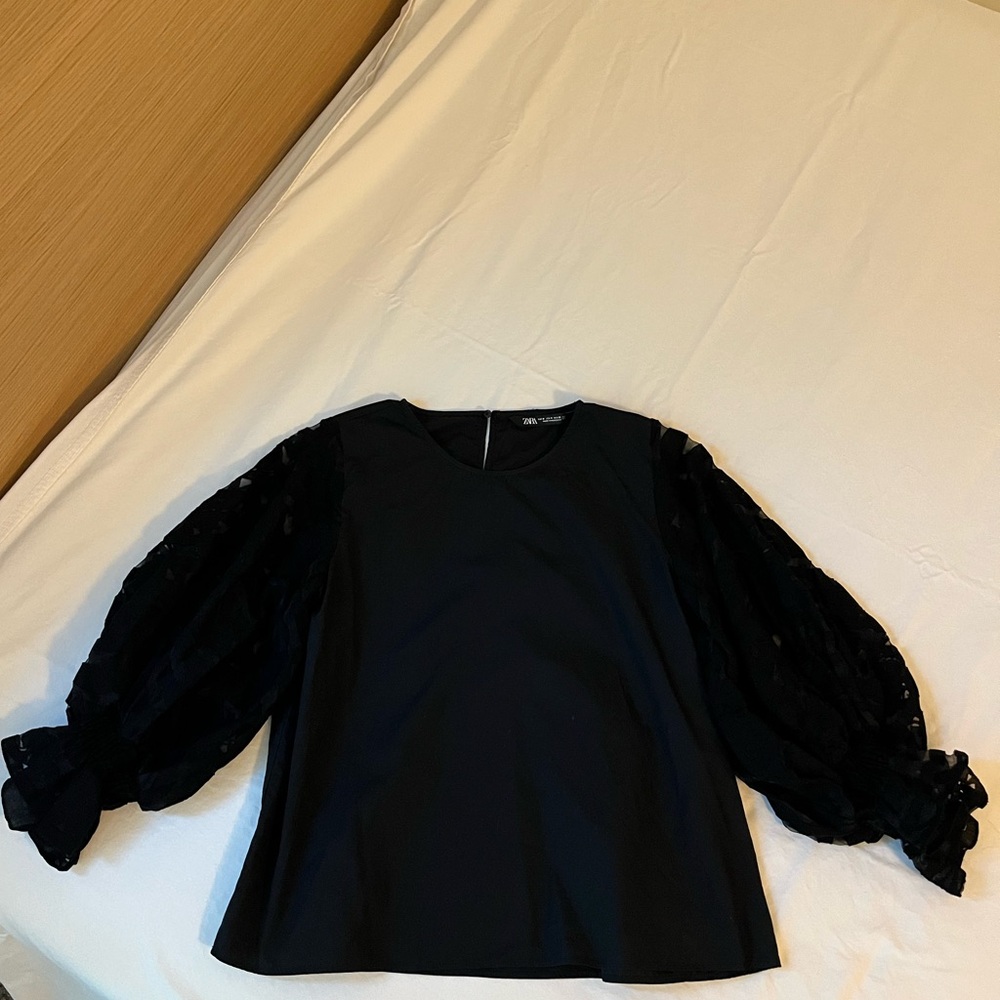 Zara Patterned Organza Puff Sleeve Blouse